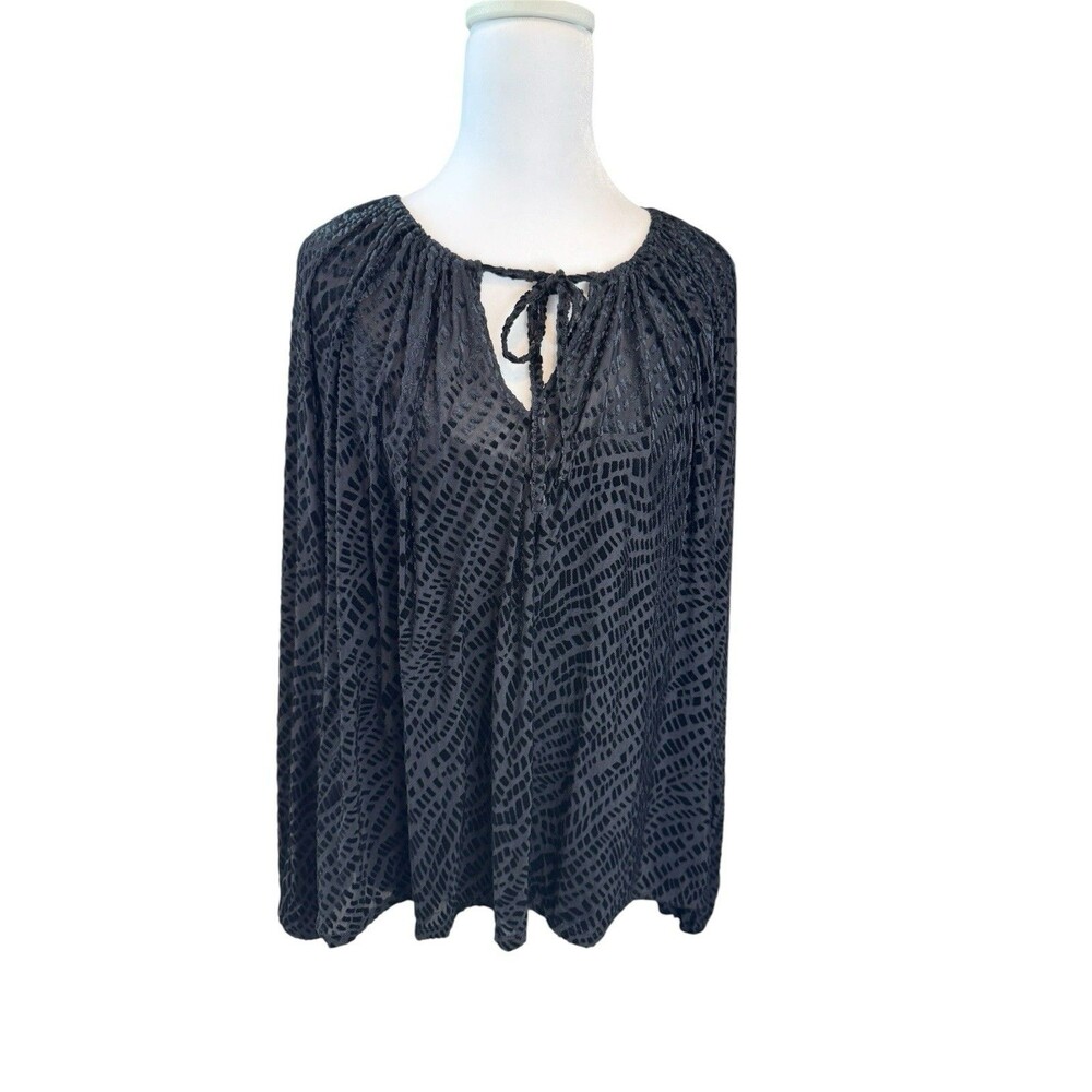 Simply Vera Vera Wang Tie Front Shirred Blouse Size L Black Women's New